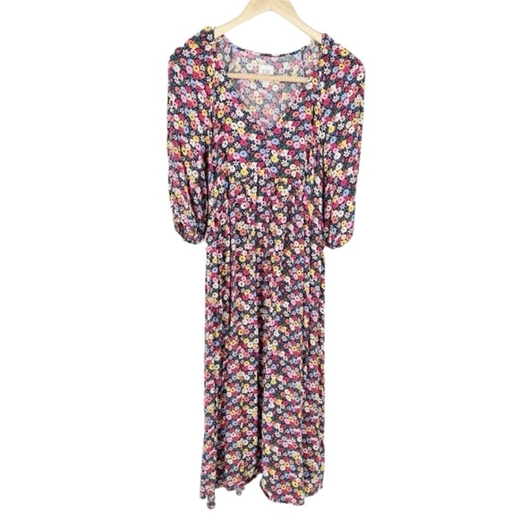 Gap Maternity Floral Henley Puff Sleeve Midi Dress - Picture 1 of 12